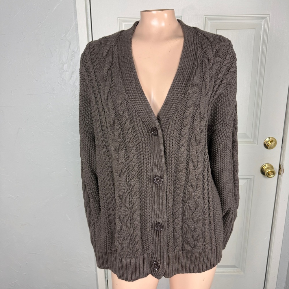 Qunice Women's Cable Knit sweater Large Cardigan Oversized Organic Cotton X3-15